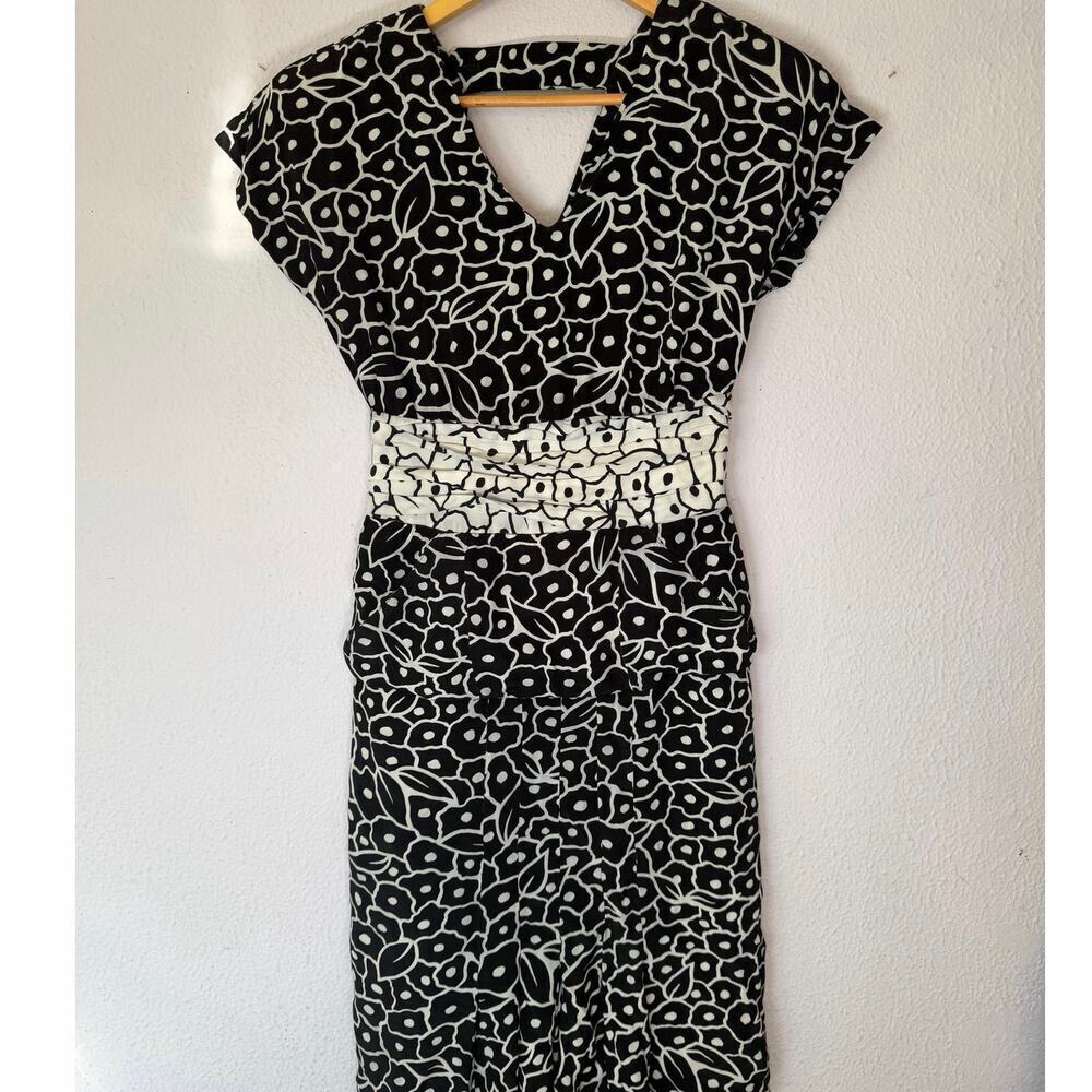 Vintage‎ Jackie Bernard Dress Mid Length Floral Date Night Black White Womens 4